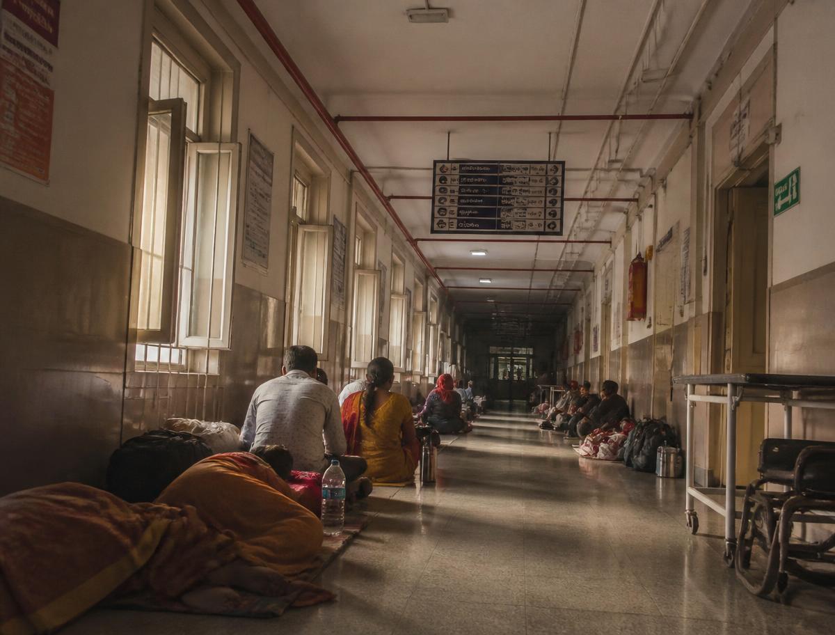 Families and caregivers waiting at KEM Hospital