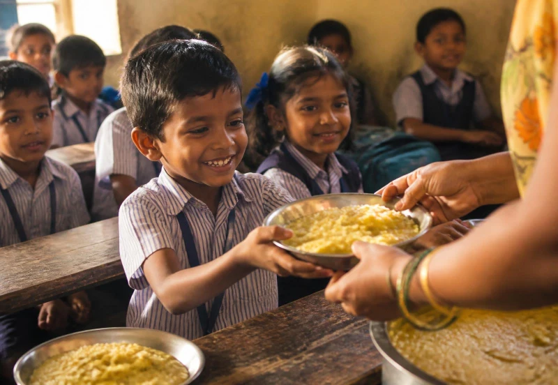 Ganesh Chaturthi Annadaan serving food to school children