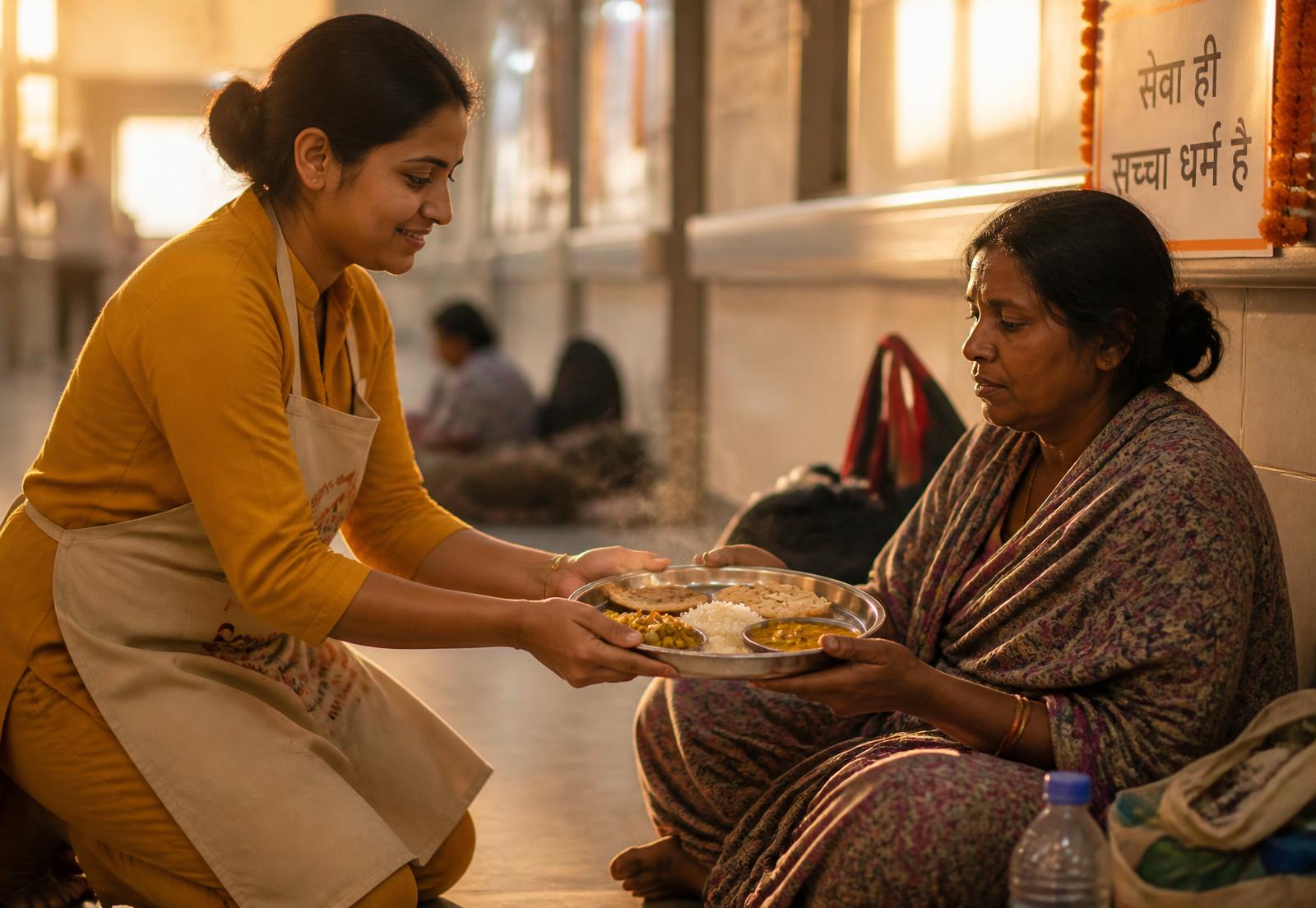 Ganeshotsav Annadaan meal being served to a caregiver
